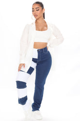 Breaking Barriers Patchwork Straight Leg Jeans - Blue/combo Ins Street